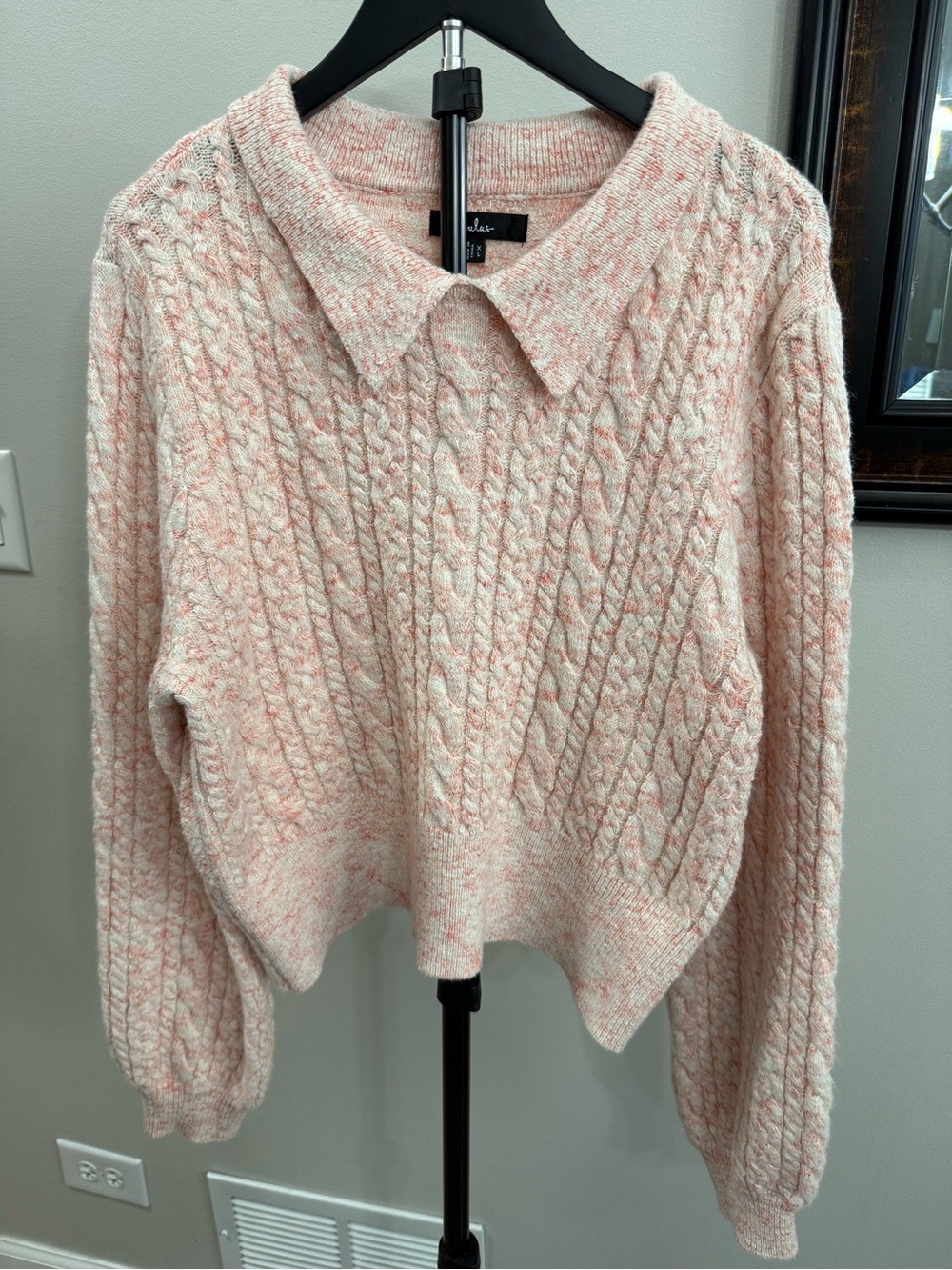Lulu's Blush Pink Cable Knit Collared V-Neck Sweater
